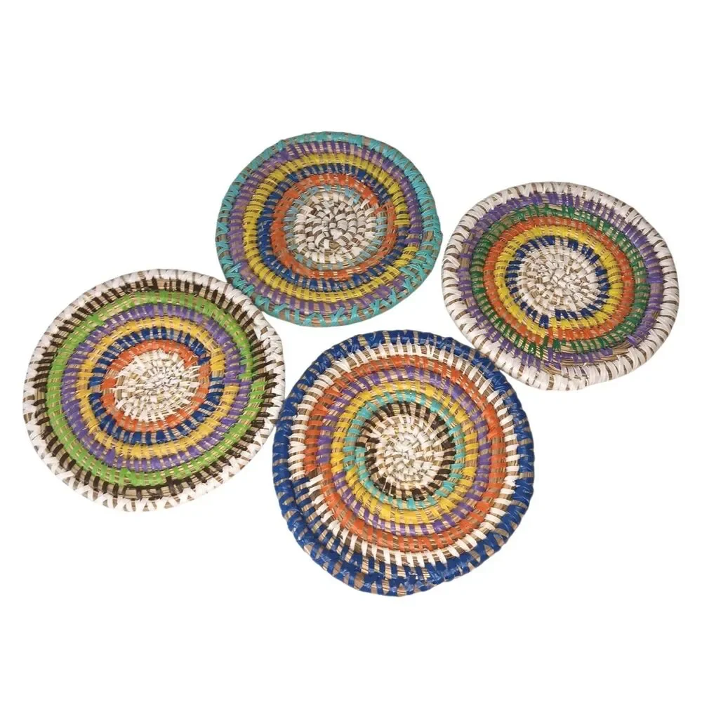 Large Colorful Woven Coasters Rattan And Plastic Multicolor 5.5